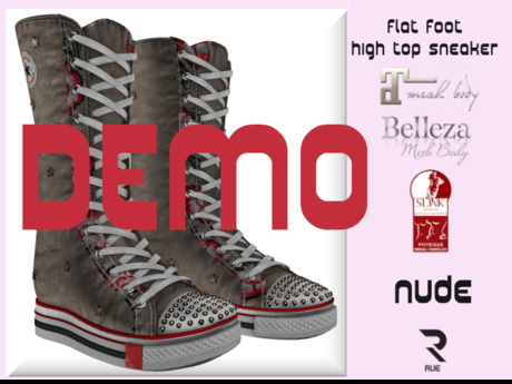 Second Life Marketplace - :: RUE :: Flat Foot High Top Sneaker - Nude DEMO